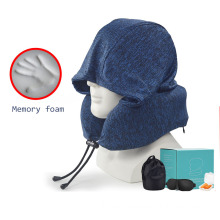 Memory Foam Travel U Shaped Travel Pillow with Hood Sleeping Support